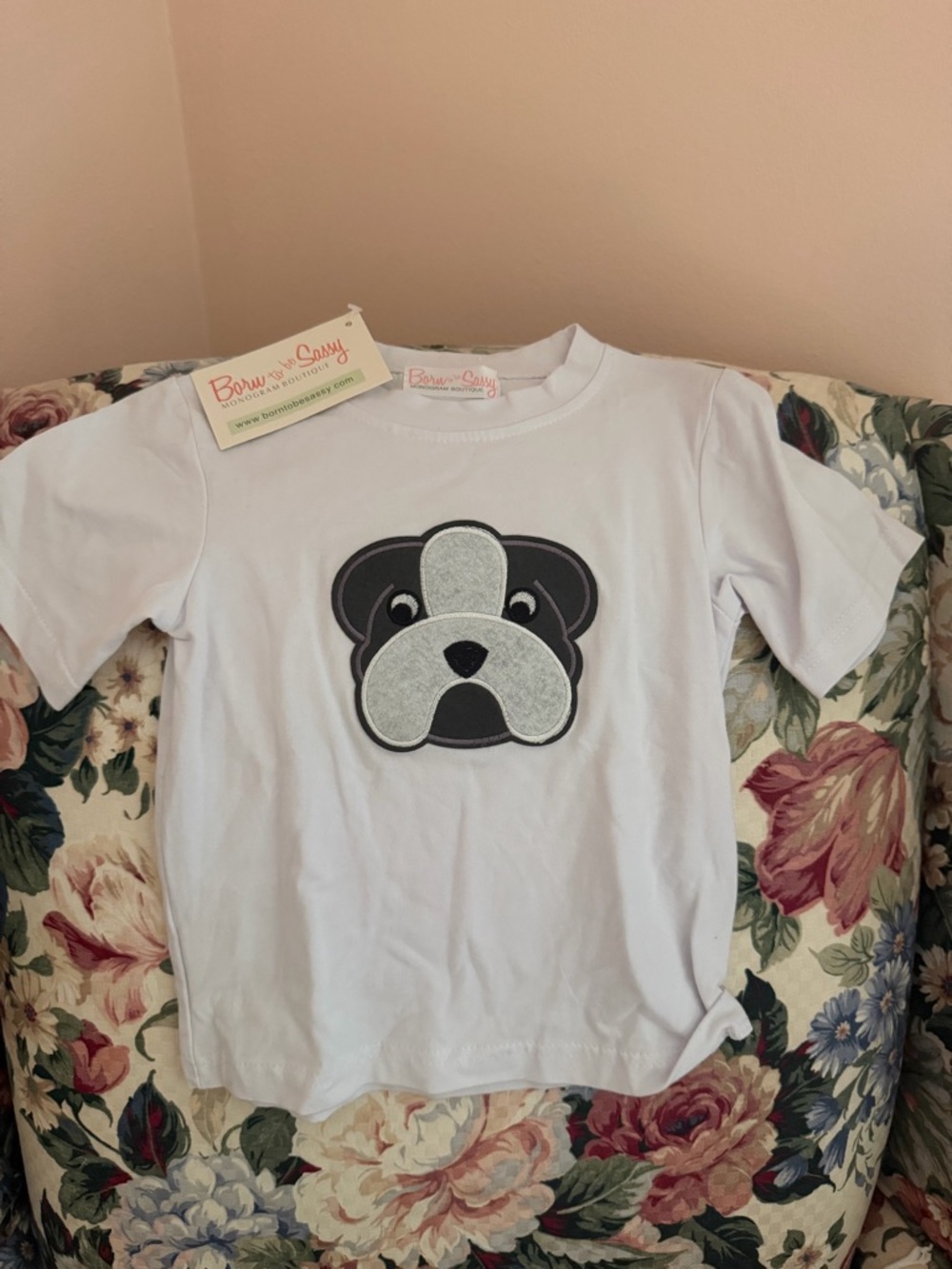 Bow to be Sassy White Boys Bulldog Appliqué Tee